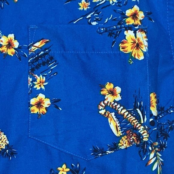 Maui Maui Hawaiian Shirt Blue Hibiscus Drum Lei - Picture 6 of 7